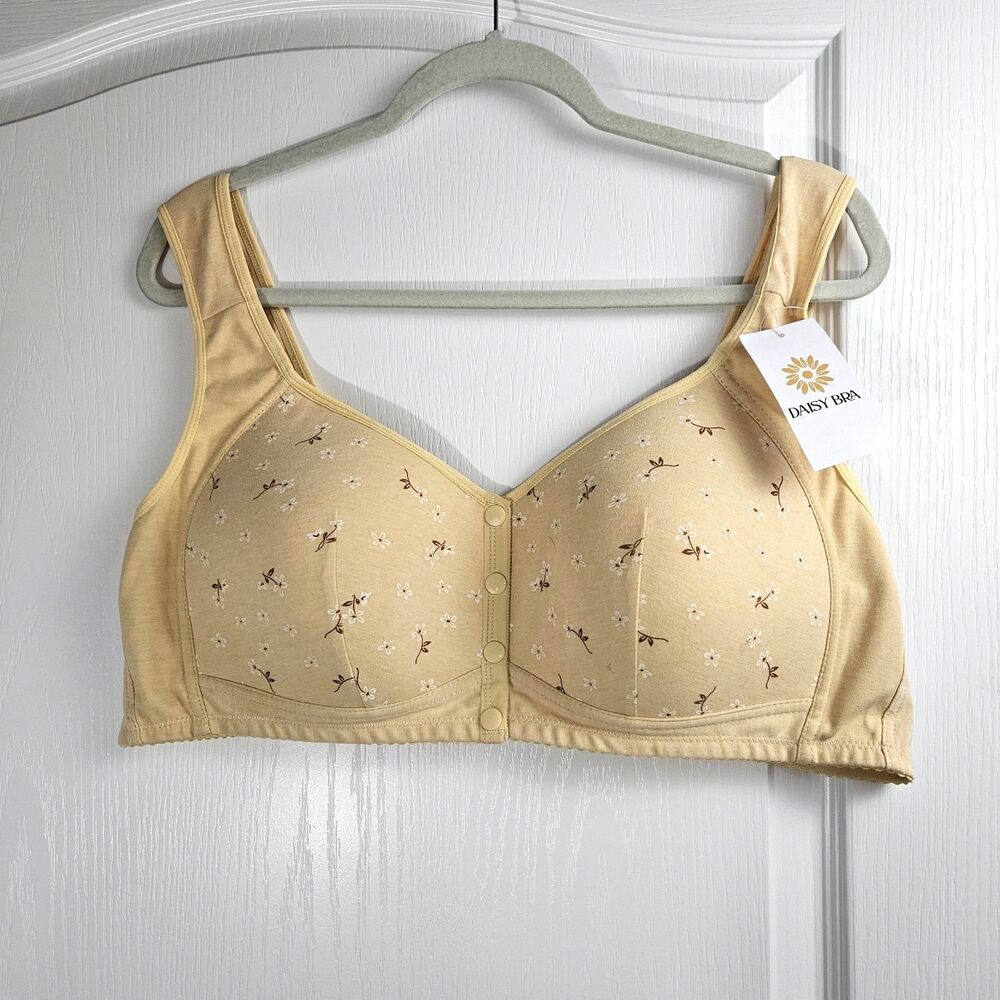 New 5X Daisy Bra Front Clasp Soft Yellow Floral Jersey Lined Cups no underwire